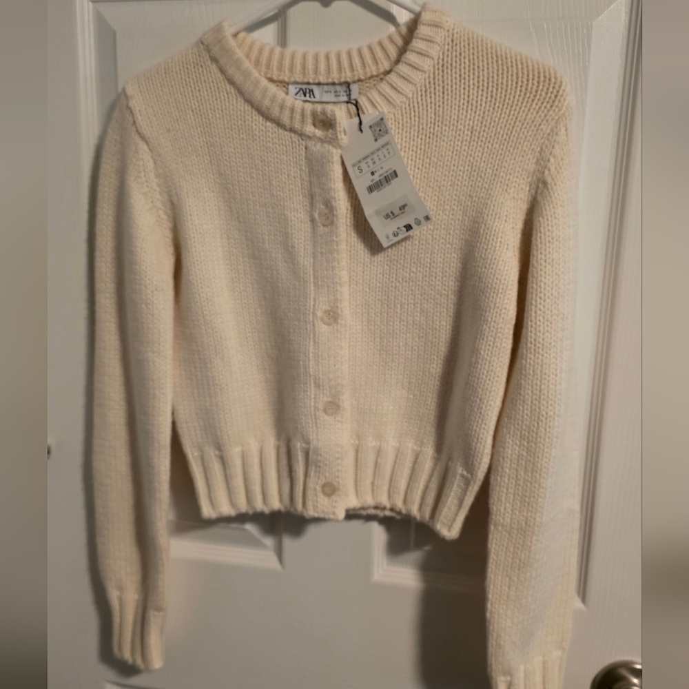 Zara Wool Blend Cream Sweater Cardigan